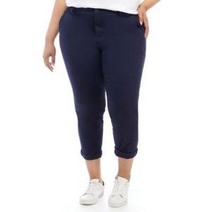 Plus Size Chaps Poplin Straight-Leg Rolled Hem Capri Pants, Size: 24W, Blue